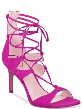4/$15 Marc Fisher Women’s 8 Fuchsia Pink Faux Suede Open Toe Lace-Up Heels GUC